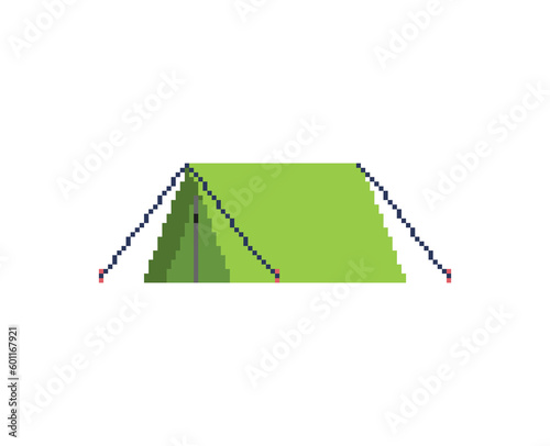 Camping tent pixel art. 8 bit Tourist tent isolated. pixelated Vector illustration