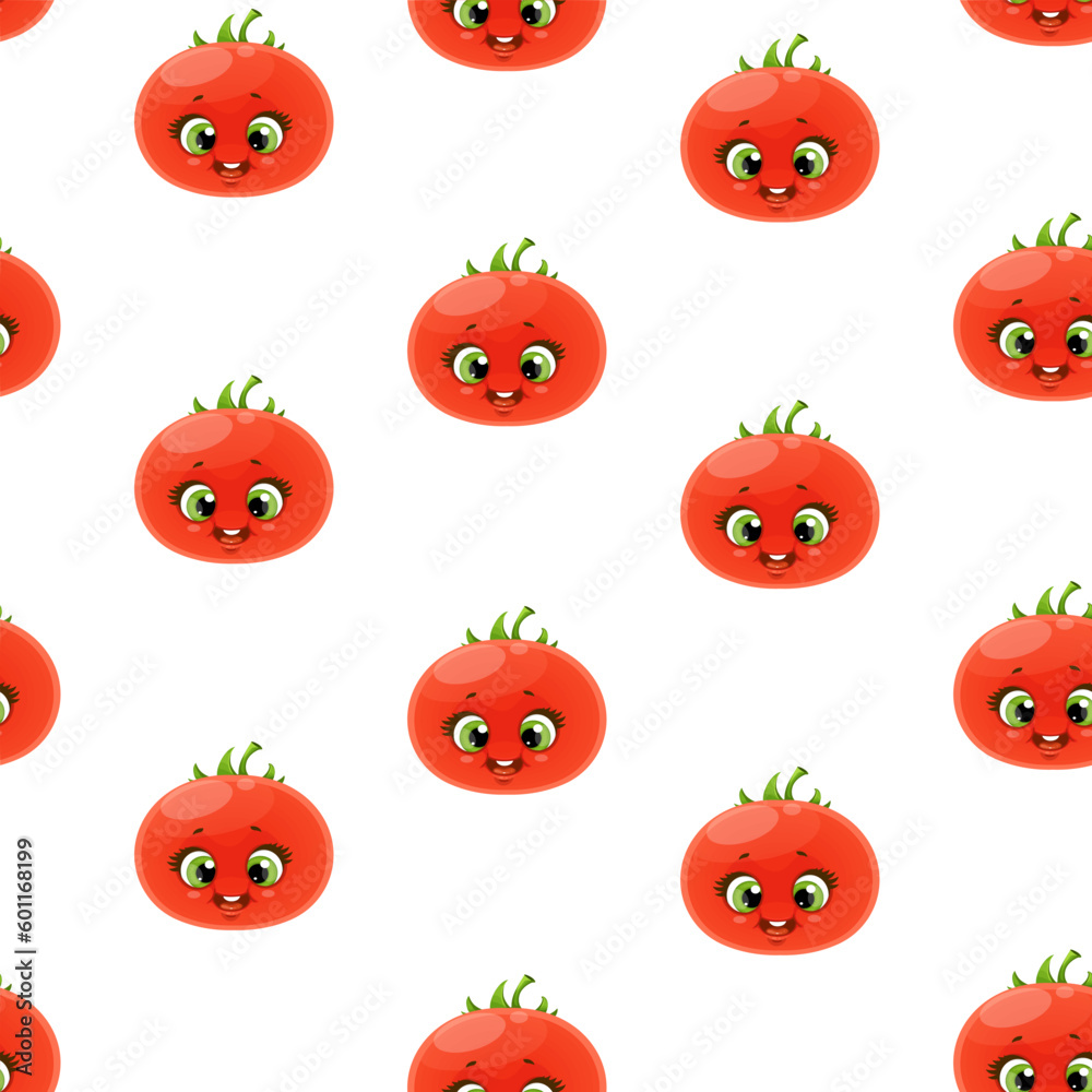 Seamless pattern from cute little cartoon emoji red juicy tomatoes on a white background Seamless pattern from cute little cartoon emoji red juicy tomatoes on a white background