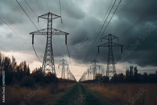 illustration, high voltage power pylons, generative ai