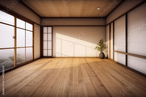 Empty Room Interior with wooden floor -Ai
