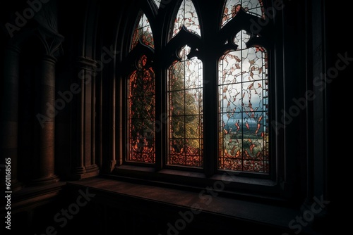 Church window view. Generative AI