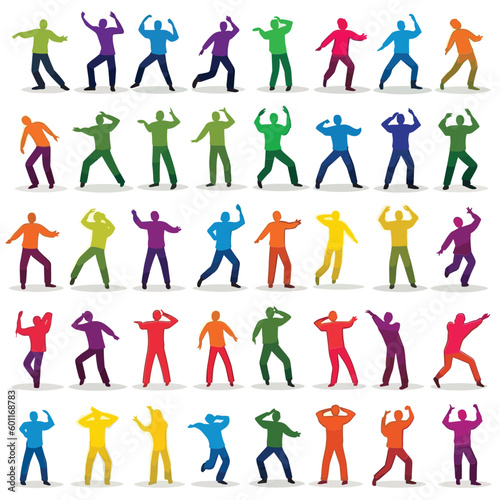 set of colorful people silhouettes