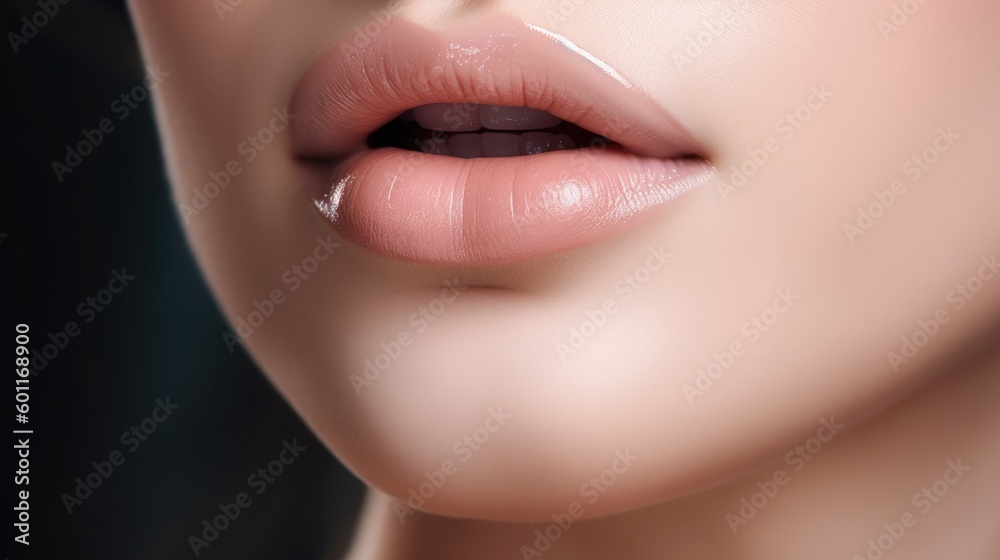 Fototapeta premium Beautiful young woman's lips closeup. Generative AI