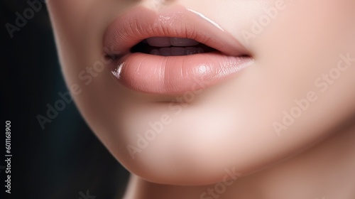 Beautiful young woman's lips closeup. Generative AI