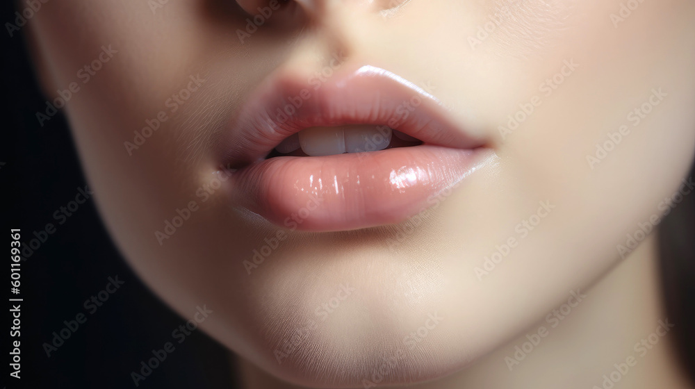 Fototapeta premium Beautiful young woman's lips closeup. Generative AI