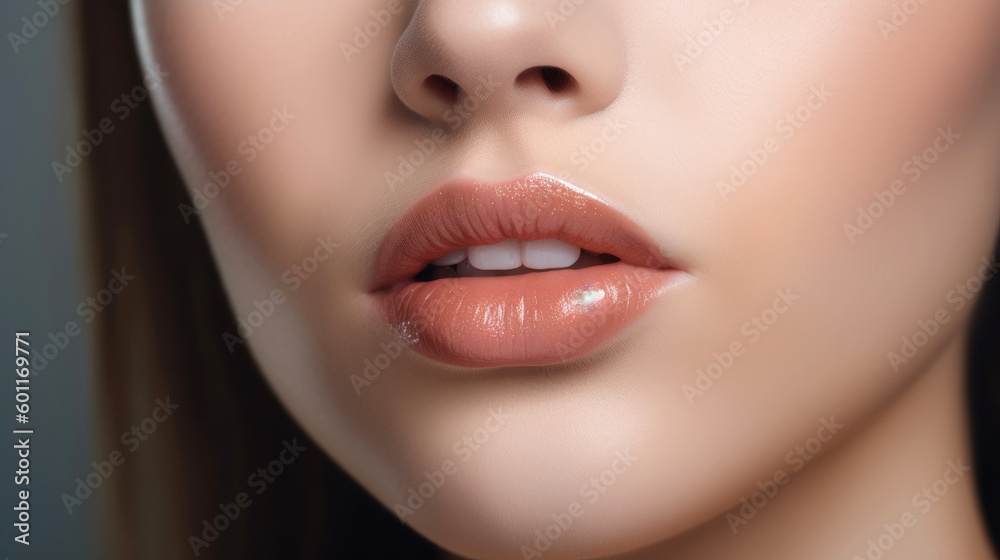 Beautiful young woman's lips closeup. Generative AI Beautiful young woman's lips closeup. Generative AI