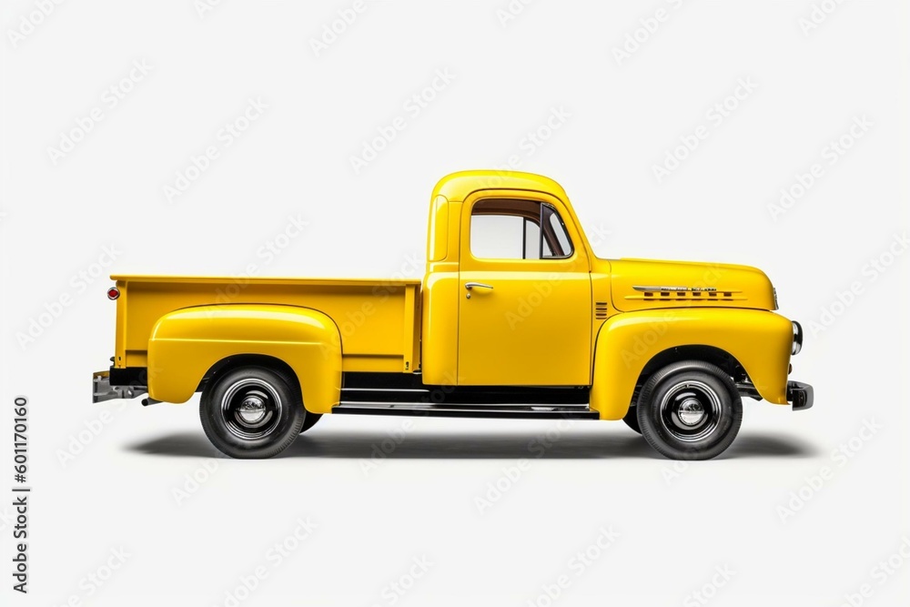 Isolated yellow American pickup truck on white background. Generative AI