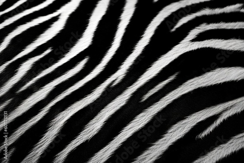  a close up of a black and white zebra's fur textured with white fur on the back of it's head and neck.  generative ai