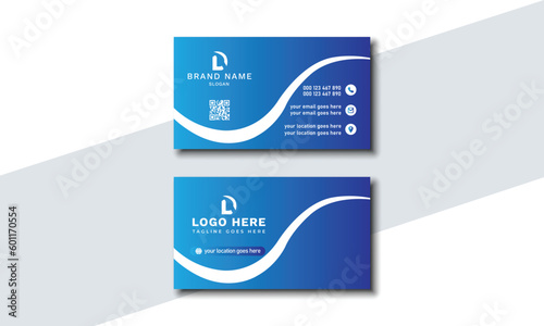 Navy blue and blue creative and modern business card template. Modern presentation business card with company logo. Visiting card for your business and personal use. Vector illustration design