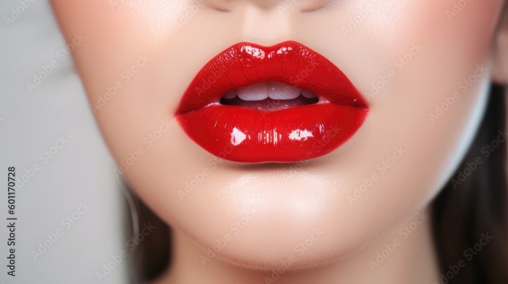 Fototapeta premium Beautiful young woman's lips closeup. Generative AI