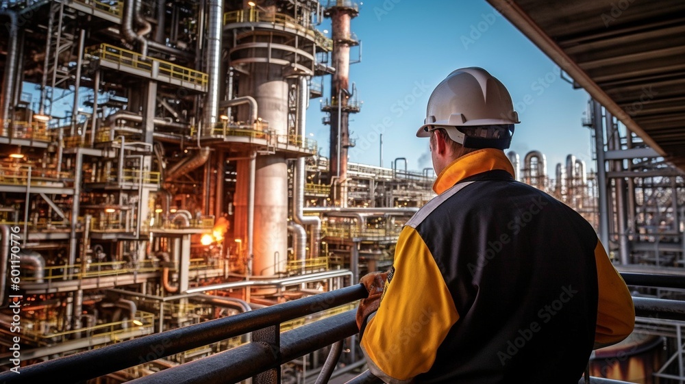 Photographs of an oil refinery employee. GENERATE AI