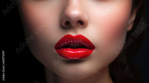 Beautiful young woman's lips closeup. Generative AI © piai