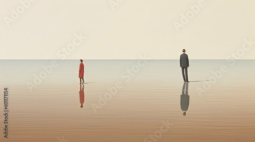 AI Generative - Two people on water, walking away from each other
