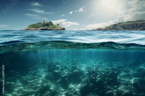 Illustration of stunning aqua sea with underwater scenery. Generative AI © Fianna