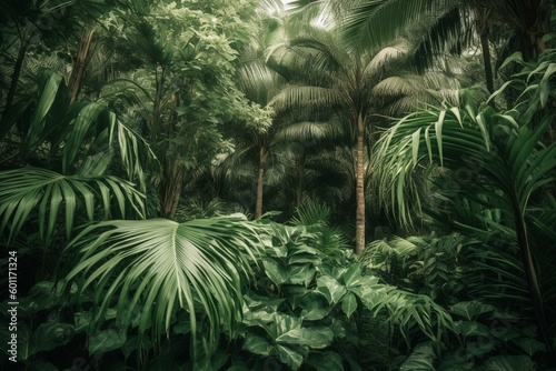 Lush foliage of verdant palm trees. Generative AI