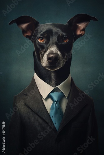 Dog wearing a suit. Generative AI. Dog, suit, tie. Business dog.  © Paola