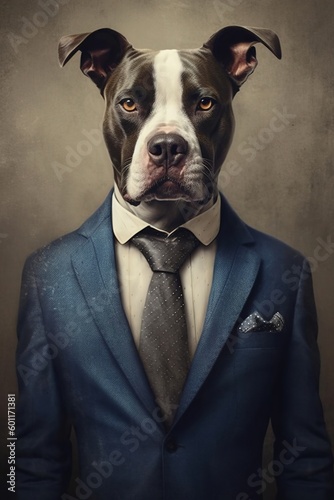 Dog wearing a suit. Generative AI. Dog, suit, tie. Business dog. 