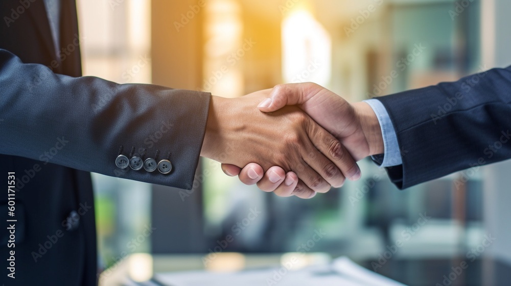 image shows two architects shaking hands as they close a deal. GENERATE AI