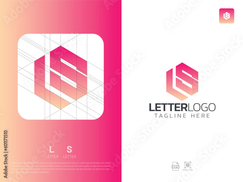 Letter LS monogram initial logo, geometric, modern, gradient, grid logo