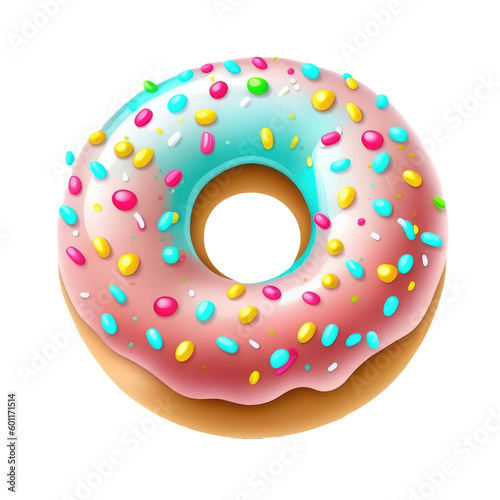  Vibrant Donut with Sprinkles on transparent background for decorating projects. AI generative
