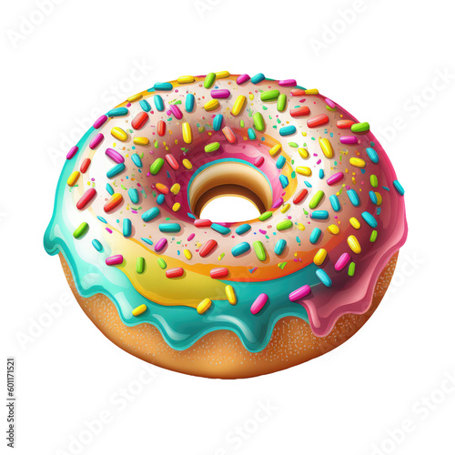  Vibrant Donut with Sprinkles on transparent background for decorating projects. AI generative