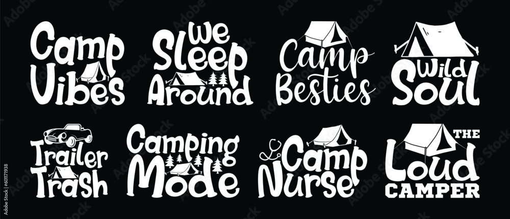Obraz premium camping T shirt Design Bundle, Quotes about camping, Adventure, outdoor, camping T shirt, Hiking, Camping typography T shirt design Collection