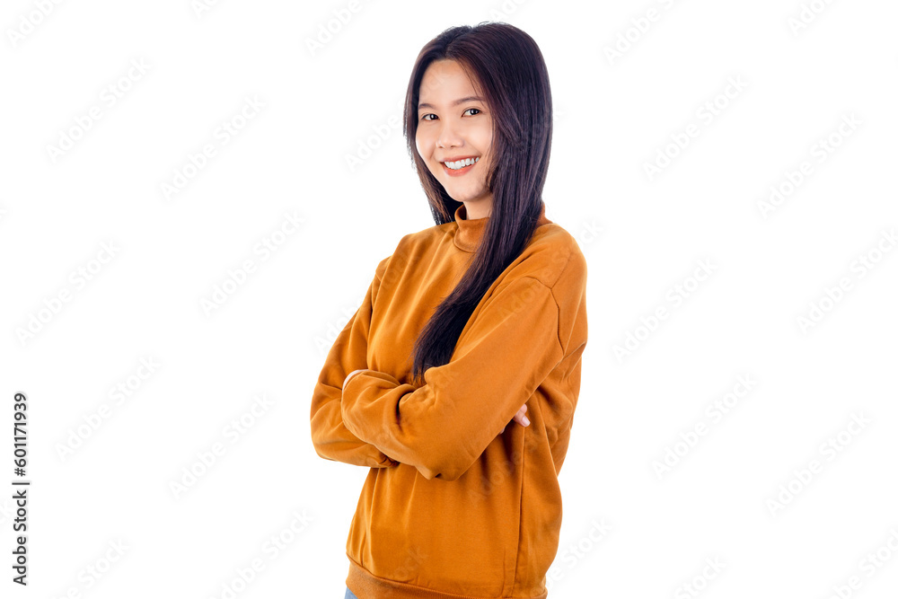 Happy Smiling Young Asian girl standing with her arms crossed isolated on white background with clipping path. Happy Smiling Young Asian girl standing with her arms crossed isolated on white background with clipping path.