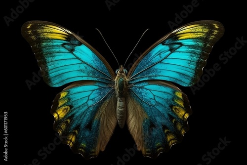 butterfly isolated on black. Generative AI.