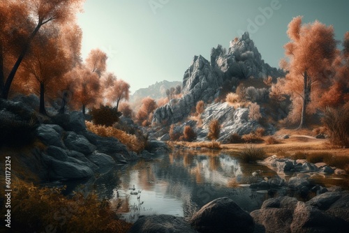 Realistic, detailed landscape art at 4x scale. Generative AI