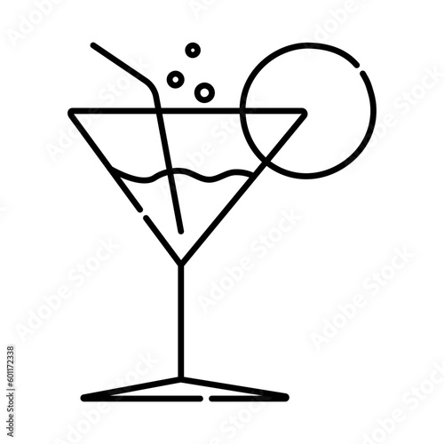 Cocktail black and white vector line icon
