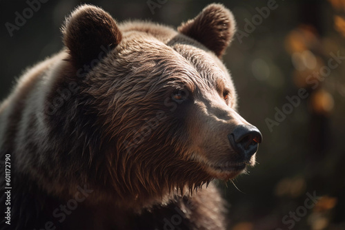 Majestic Brown Bear in the Wild. Stunning wildlife portrait of a powerful bear. Created with Generative AI. photo