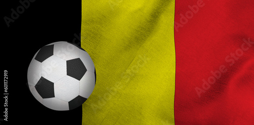 soccer ball against the background of the national flag of Belgium