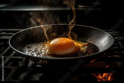 Egg being fried on a pan. Generative AI © Baylor
