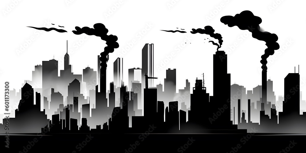 Obraz premium This is a picture of a city with fog above it, which means the air in the city is very dirty. It can be caused by cars, factories and other things. Generative AI 