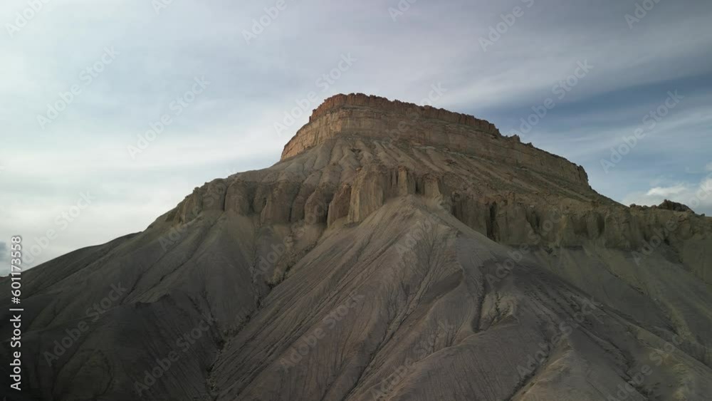 Close up aerial of bentonite fins on Mount Gafield in Grand Junction book cliffs at sunset in Colorado Close up aerial of bentonite fins on Mount Gafield in Grand Junction book cliffs at sunset in Colorado