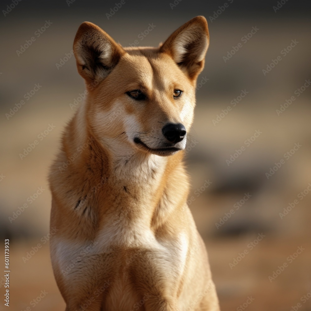 portrait of Australian Dingo, alpha male female endemic local dog, looking cautious for prey, generative ai portrait of Australian Dingo, alpha male female endemic local dog, looking cautious for prey, generative ai