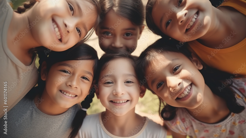 Happy Multiethnic Kids Group Playing and Smiling Outdoors, Friendship Summer Holidays and Weekend. Joyful Children Huddling in a Circle, Supporting Each Other and Enjoying Childhood Fun. Generative ai Happy Multiethnic Kids Group Playing and Smiling Outdoors, Friendship Summer Holidays and Weekend. Joyful Children Huddling in a Circle, Supporting Each Other and Enjoying Childhood Fun. Generative ai