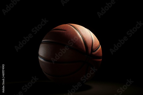 Basketball with white stripe on dark background. Generative AI © Aaliyah