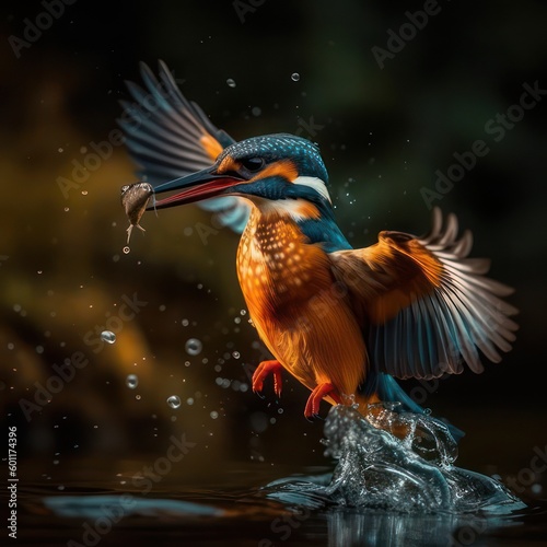European king fisher catching a fish created with Generative AI © mg photo