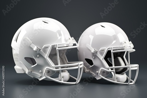 White isolated mockup template of modern football helmet with front and back view. Created using 3D rendering. Generative AI