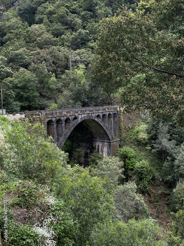 Stone bridge across the gorge, dark gray, antique