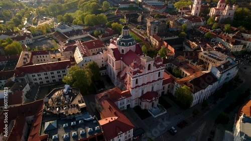 Areal drone shoot of Church of St. Casimir in Vilnius Lithuania