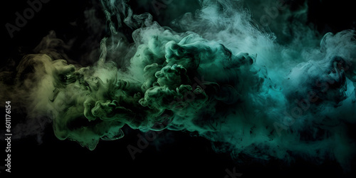 horror green blue wall, grunge dark smoke texture, black haunted background for horror thriller mystery movie poster design. Generative AI