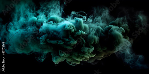 horror green blue wall, grunge dark smoke texture, black haunted background for horror thriller mystery movie poster design. Generative AI