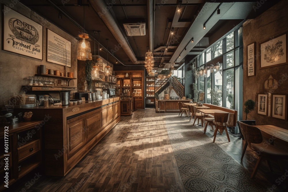 Coffee shop interior décor at Omnia. Generative AI