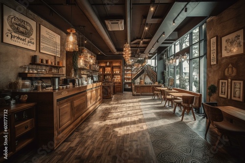Coffee shop interior décor at Omnia. Generative AI photo