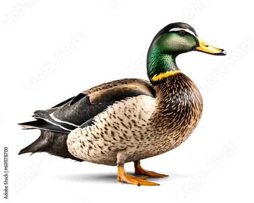 Mallard duck, isolated background. Generative Ai.