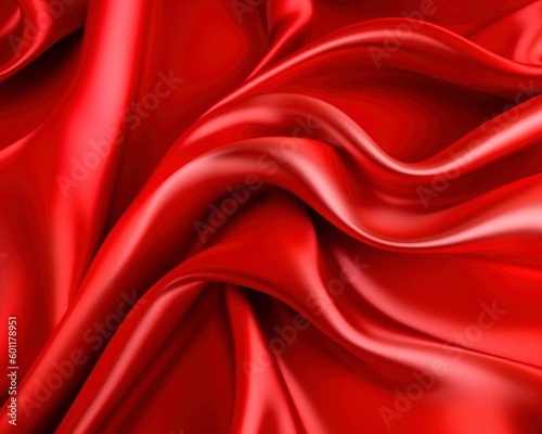 An elegant red silk satin curtain serves as a luxurious background for various designs. The soft folds and shiny, smooth flowing fabric create a wavy texture, perfect for Christmas, Valentine's Day, a