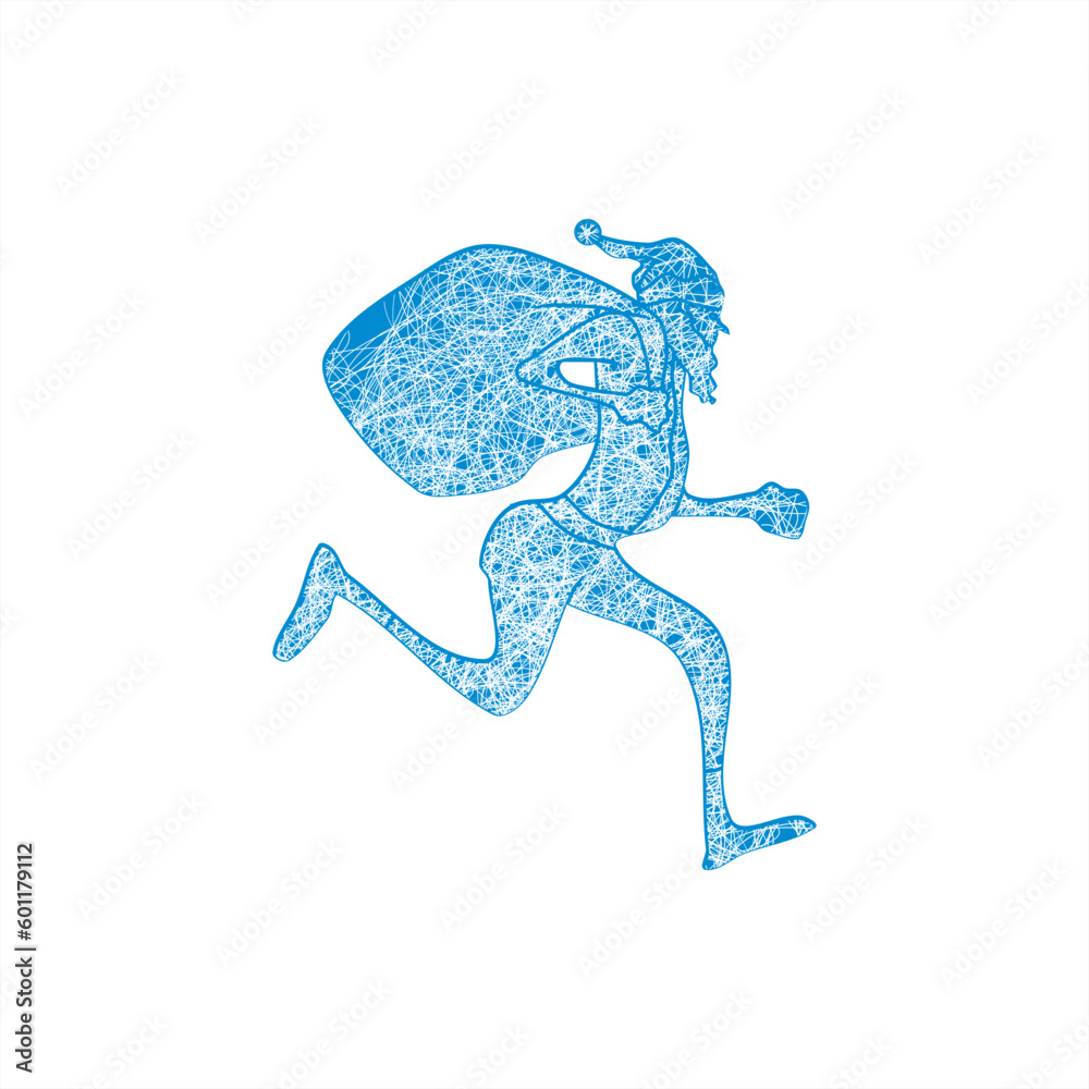 Obraz premium doodle illustration of an old miner running with a sack