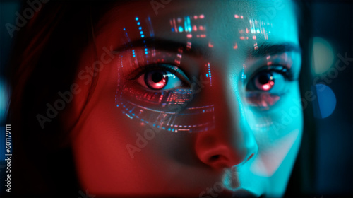 futuristic eye scan with red led light, gerenative AI photo
